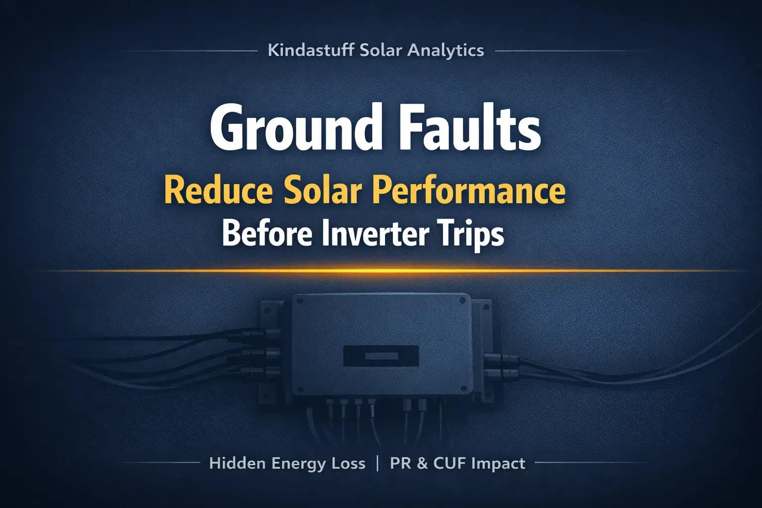 Ground fault impact on solar plant performance showing hidden energy loss before inverter trip with PR and CUF deviation context