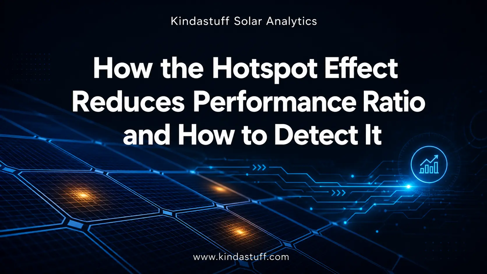Hotspot effect in solar panels reduces performance ratio - infographic showing thermal anomalies and energy loss on PV module cells